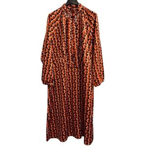 Worthington Dress Bold Geometric All Over Print Satin Midi Tie Neck Size 3X
